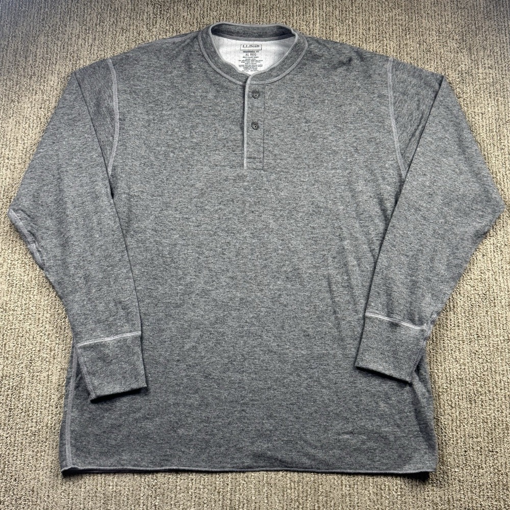 LL Bean Mens XL Reg Two Layer River Drivers Shirt Henley Wool Blend Grey